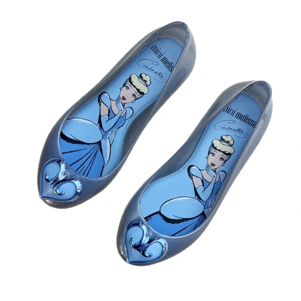 Mini Melissa Disney Cinderella Silver Jelly Ballet Flats Girls Size 13 Heart Toe